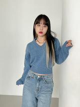 ウールVネッククロップニット/Wool V-neck Crop Knit (10color)