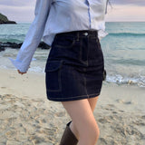 [Bellide made/2 size/Included Underpants] Saltie Non-fade Pocket Cargo Raw Denim Skirt