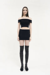 フラップメッシュリボントップ / [Seow] Flap mesh ribbon top, black