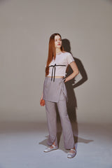 Ribbon Skirt Pants Set Gray
