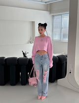 Pink Damage Wide Jeans