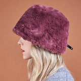 Fur Long Label Solid Drop Bucket Hat Burgundy