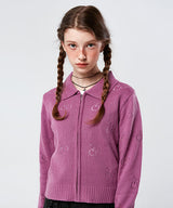 チェリーカラージップアップニット / CHERRY COLLAR ZIP UP KNIT KS [PURPLE]