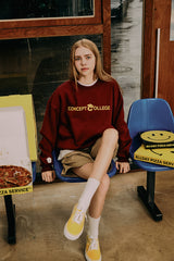 ベーシックラインロゴスウェットシャツ・バーガンディ［ユニセックス］ / Basic Line Logo Unisex Burgundy Sweat Shirt