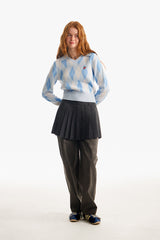 スモールチェリーアーガイルカラーニット／SMALL CHERRY ARGYLE COLLAR KNIT [SKY]