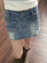 キューぺY2Kハイティーンカーゴポケットミニデニムスカート / Cyupe Y2K High Teen Cargo Pocket Mini Denim Skirt
