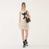 RUFFLED MINI SKIRT (BEIGE) (6579684573302)