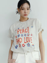 Peace and love short sleeve T-shirts heather ivory (6594389508214)