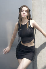リンクドアイレットスリーブレス / [Seow] Linked eyelet sleeveless, black