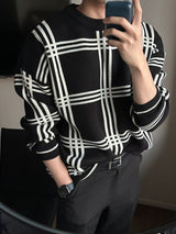 ブレークチェッカードオーバーサイズフィットラウンドニットウェア / Blake Checkered Oversized Fit Round Knitwear (3 colors)