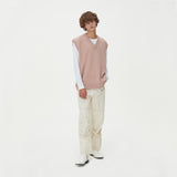 LAMBSWOOL V NECK KNIT VEST_PINK (6611351634038)