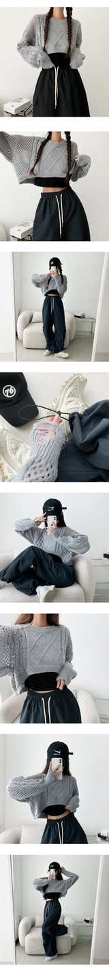 Crop Pattern Round Knitwear