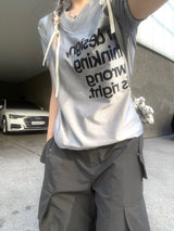 ロマンティックスポーティブロックコアレタリング半袖Tシャツ