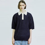 バウクルサンデイジーカラーハーフニット / BOUCLE SUNDAISY COLLAR HALF KNIT NAVY