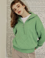 HALF ZIP UP PUNCHING RHOMBUS SWEATER YELLOW GREEN (6691447603318)