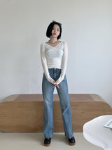 クラックジップアップストレートパンツ/no.3434 crack straight pants