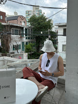 レイヤードスリットコットンノースリーブタンク / Layered Slit Cotton Sleeveless Tank (3 colors)