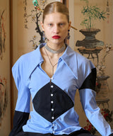 MIX BUTTON DOWN SHIRT (BLUE)