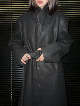 [UNISEX]ウールバックボタンマキシロングコート(ブラック)