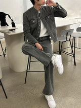 セミオーバーチャイナセットアップデニムジャケット / LMN Semi-Over China Setup Denim Jacket (Gray)