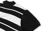 MOCK NECK HALF STRIPE KNIT T-SHIRT BLACK (6554118652022)