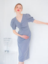 SHIRRING DETAIL MIDI ONEPIECE_NAVY (6580077035638)