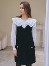V-NECK TWEED ONEPIECE_BLACK (6638374715510)