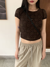 レイヤードシースルーレースパフ半袖Tシャツ/Poel layered see-through lace puff short sleeve T-shirt