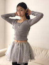 【SET】Shopee リボンストラップノーカットノースリーブリブTシャツ
