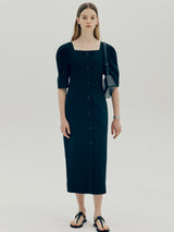 リネンスクエアネックドレス / Linen square neck dress - Pink