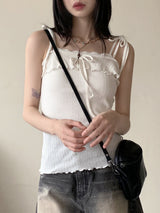Newpeoson Ruffle Wave Strap Cropped Sleeveless