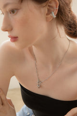 フォルダーハートペンダントウィズミックスチェーンネックレス/Folder heart pendant with mix chain necklace