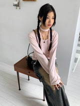 Town Scarf Set Striped Linen Long Sleeve T-Shirt