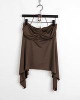 Roffin brown halter beaded shirring unbalanced tube top
