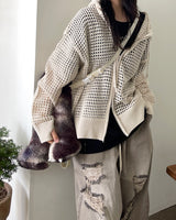 Hoshi mesh hooded knit zip-up