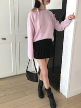 Klang リボン ストラップ ブラッシュ オフショルダー T シャツ