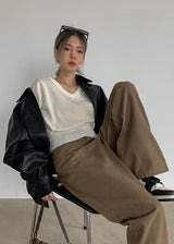 [MADE] Spread Collar Loose Leatherette Jacket