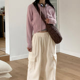 Laini button crop long sleeve hoodie knit cardigan