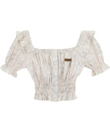 PUFF SLEEVE RUFFLE CROP SHIRT (6584943018102)