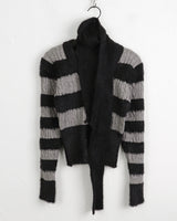 [Muffler set] Prina V-neck angora color combination striped crop long sleeve knit