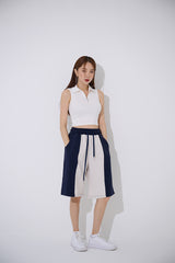TOP(9354) Collar Half Zip Up Crop Sleeveless