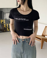 ネームレタリングプリントクロップショートスリーブTシャツ