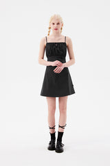 チェリーシャーリングノースリーブミニドレス / CHERRY SHIRRING SLEEVELESS MINI DRESS [CHARCOAL]