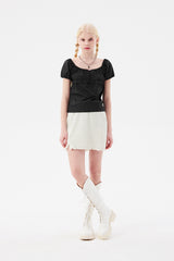 チェリーレーススクエアネックブラウス / CHERRY LACE SQUARE NECK BLOUSE [CHARCOAL]