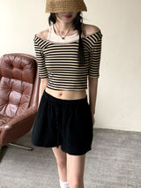 ホケットノースリーブオールインワンストライプ半袖Tシャツ / Hocket sleeveless all-in-one striped short-sleeved T-shirt