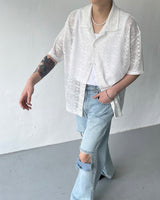 SIメッシュショートスリーブシャツカーディガン / SI mesh short-sleeved shirt cardigan (2 colors)