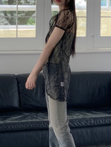 レースシースルーワンボタンカーディガン/ Elf lace embroidery see-through one-button cap sleeve long-sleeved cardigan