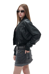 フォールドデニムスカート/FOLD DENIM-BLACK