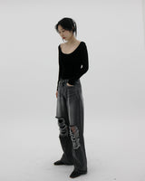 グランジワイドパンツ/no.1859 Grunge Black Blue Wide Pants