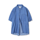 フロントシームウォッシュドデニムシャツ / FRONT SEAM WASHED DENIM SHIRT LIGHTBLUE